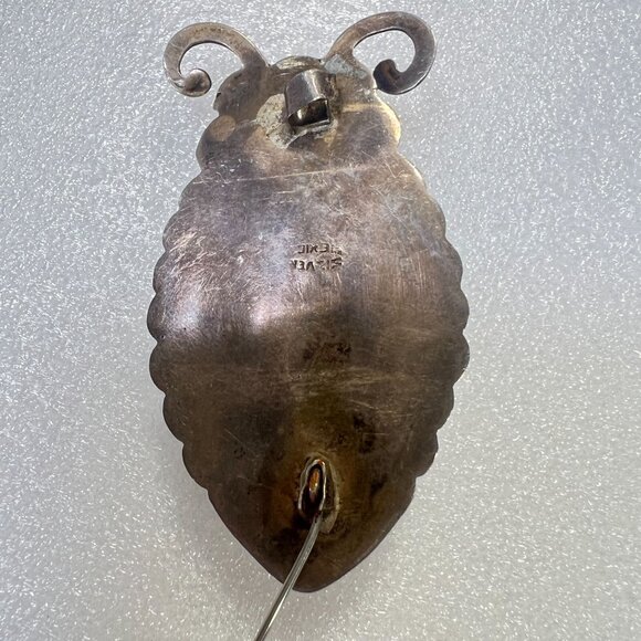 Egytian Revival AQ Large Taxco MX Silver Scarab Beetle Insect Brooch Serpentine - Picture 6 of 14